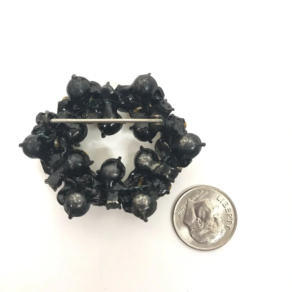 Vintage Rhinestone Brooch Flower Leaf Faux Pearl